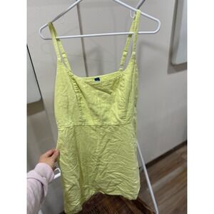 Old Navy Lime Green Linen Blend Cami Mini Dress Smocked Back Pockets Large